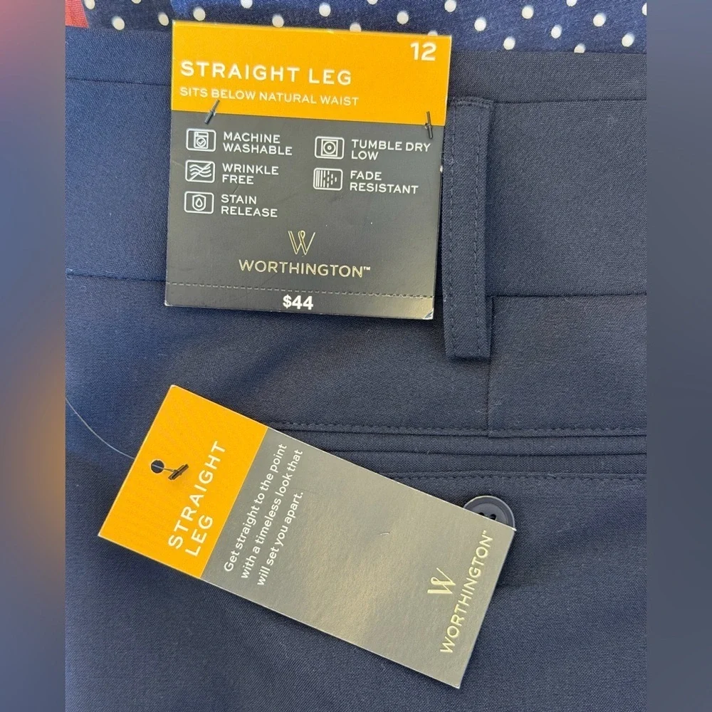 Worthington Modern Straight Leg Navy Blue Trouser Pants Size 12 NWT - Picture 4 of 8